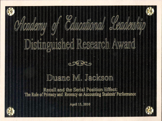 Dr. Duane M. Jackson's Academy of Educational Leadership Distinguished Research Award