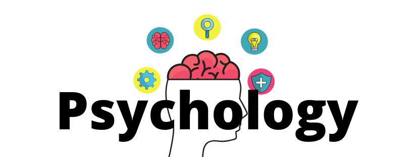 Banner depicting the subject of psychology; 1 image of a stylized human head, open with brain exposed. Floating bubbles surround it depicting a gear, a brain, a magnifying glass, a light bulb and a health shield. There is no cologne.